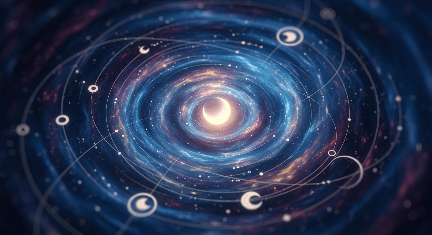 A bird's eye view of a blue and black cosmos