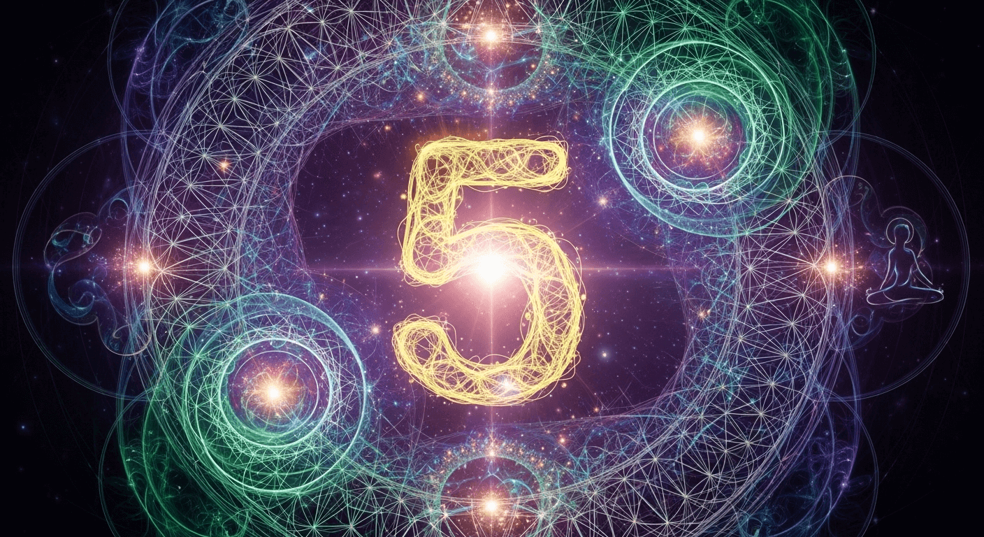 A multi-colored star map with a big number 5 in the center