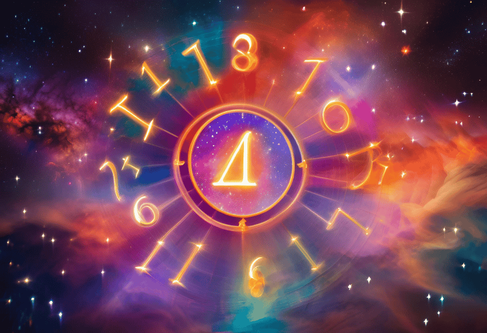 Vibrant galaxy with various symbols which looks like numbers