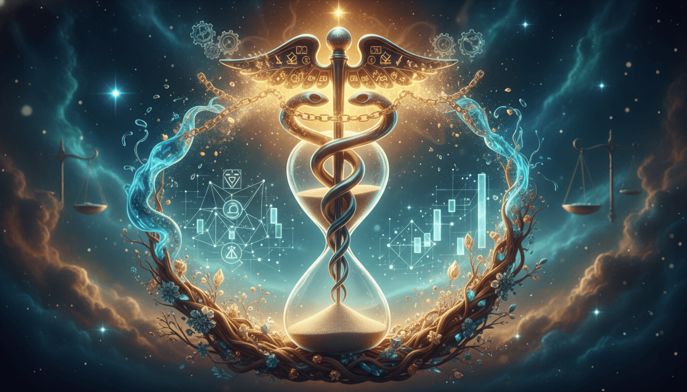 Alchemist's tools transforming debt documents into balanced, healthy finances.