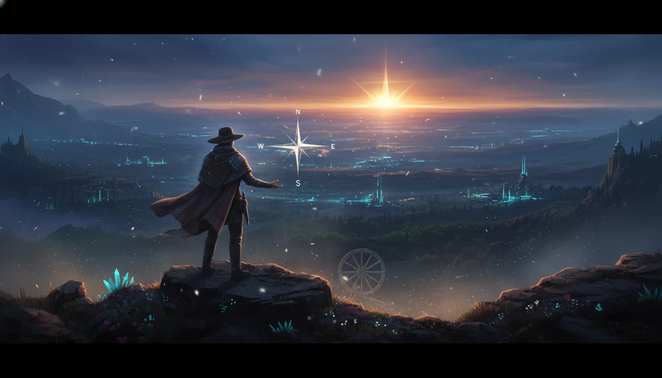 Figure confidently facing a vast, open frontier, ready for discovery.