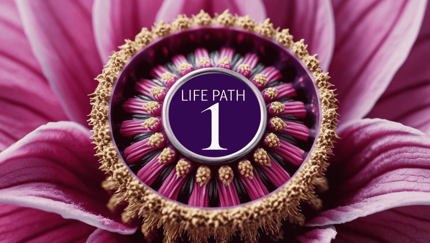 Pink lotus with Life Path 1 written in the middle