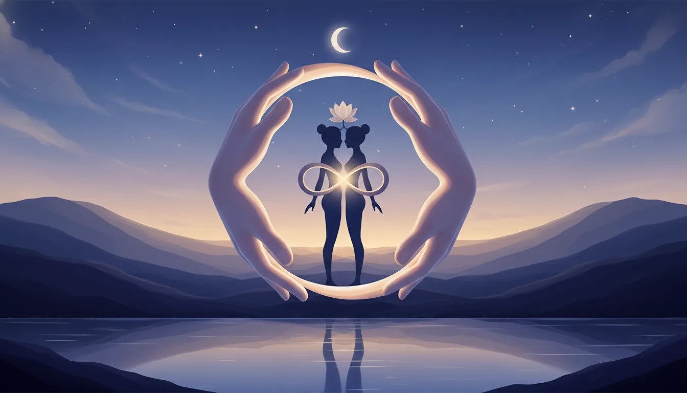 Two intertwined figures, symbolizing harmony, partnership, and intuition.