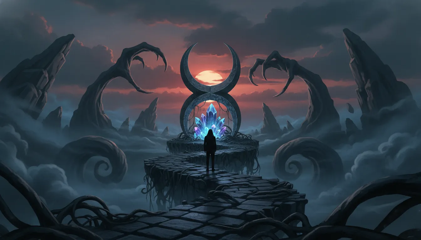 Life Path 2 figure navigating shadowed challenges and hurdles.