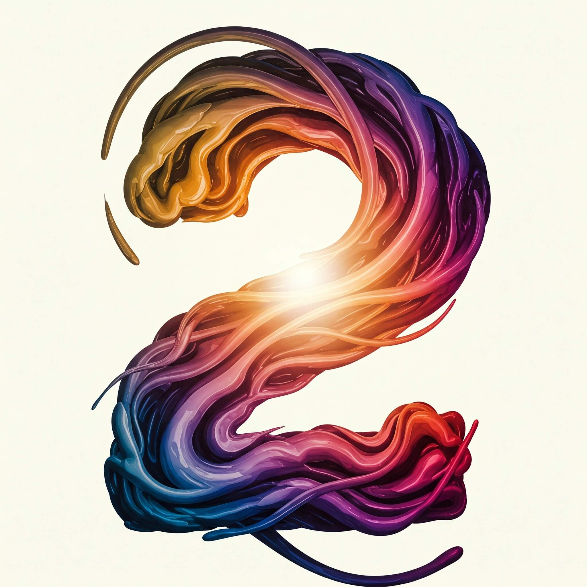 A large two with twists and windings of different color hues