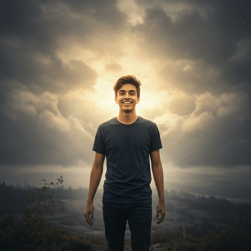 Man with dark shadows behind