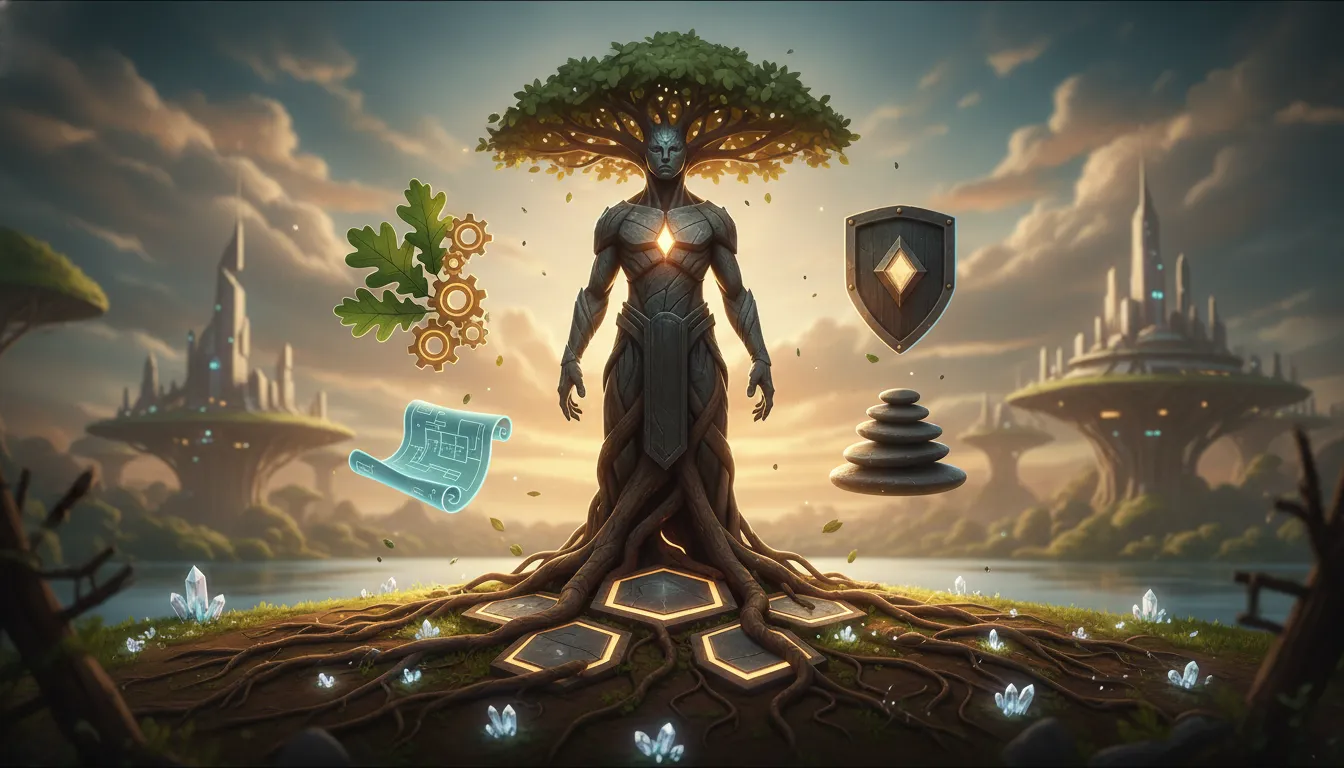 Grounded guardian with strong roots, representing the stable strengths of Life Path 4.