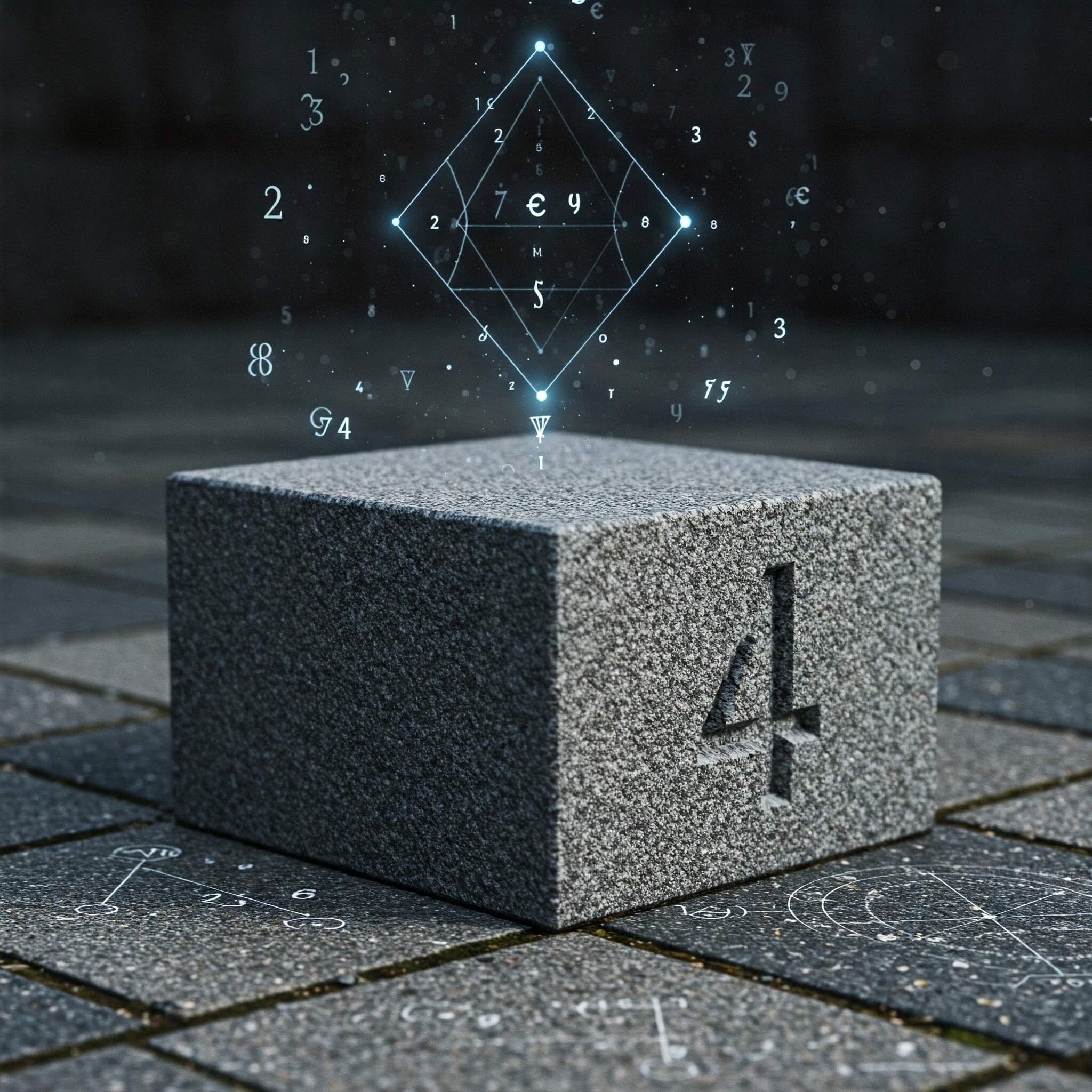 A cinderblock engraved with a 4 with digital numbers above