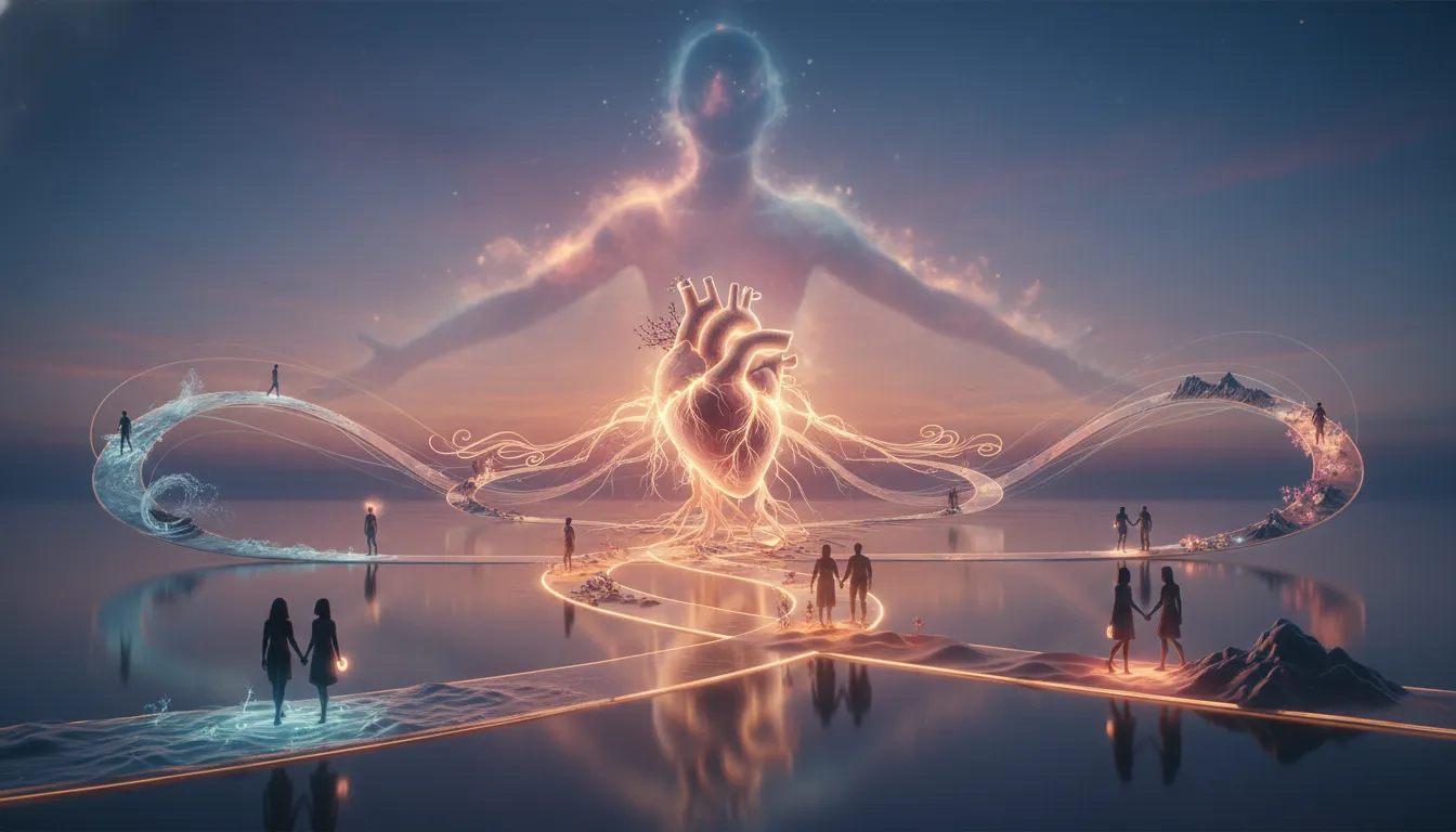 Stylized heart with intertwined, branching paths symbolizing freedom and relationships.