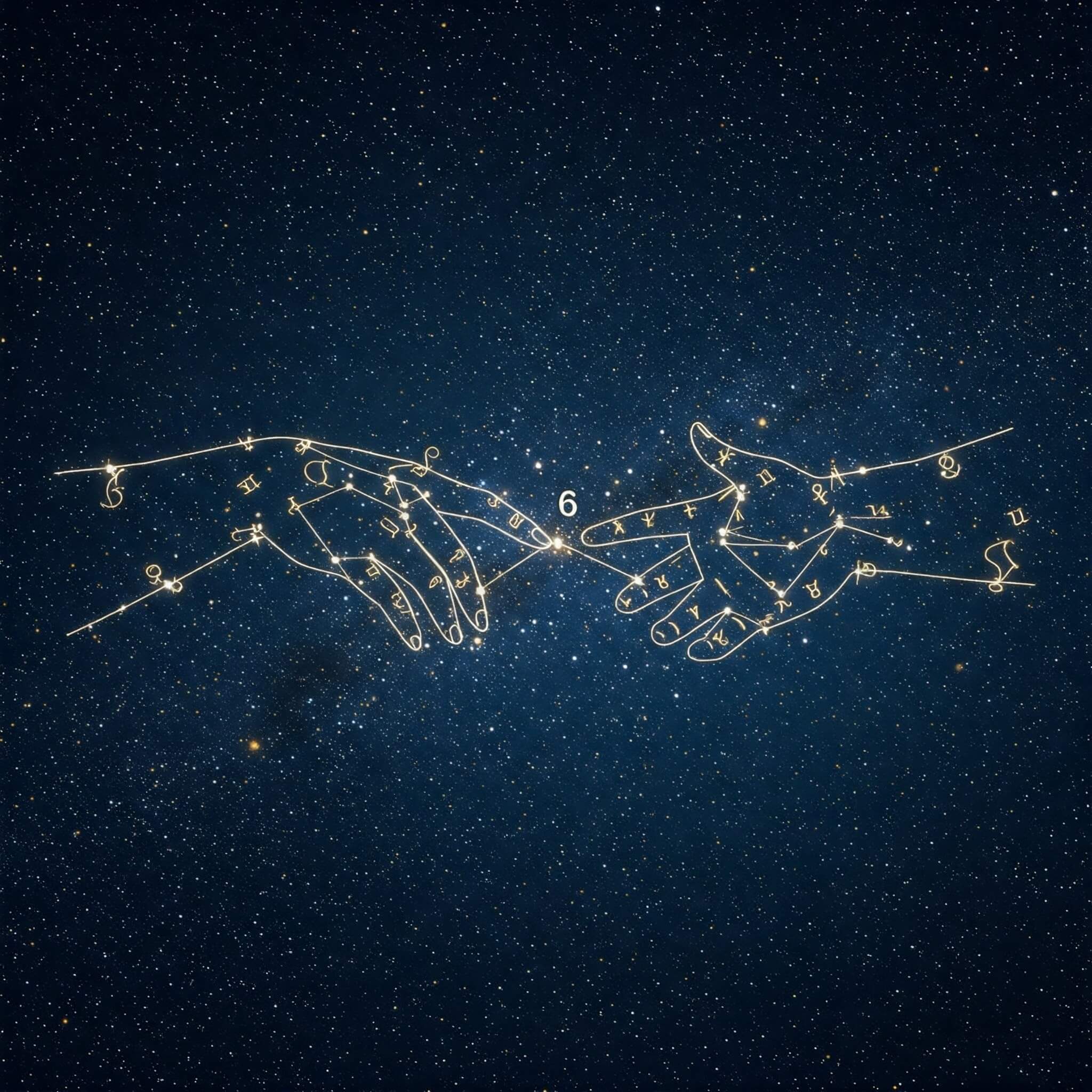 Two constellations representing hands pointing at each other in harmony