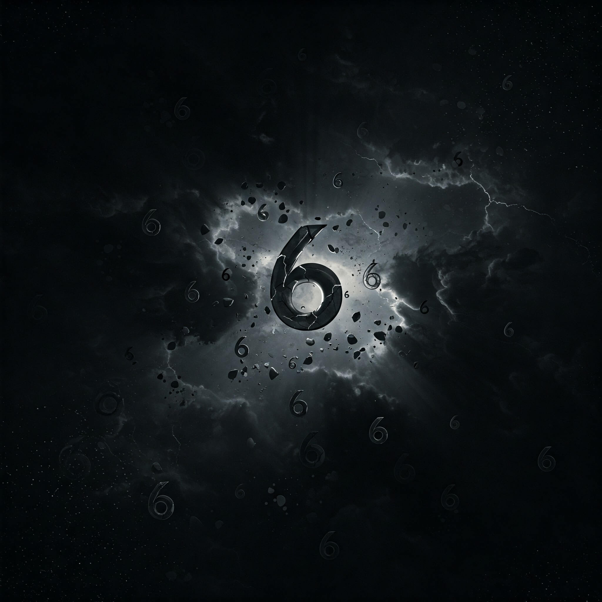 A large 6 shrouded in shadows