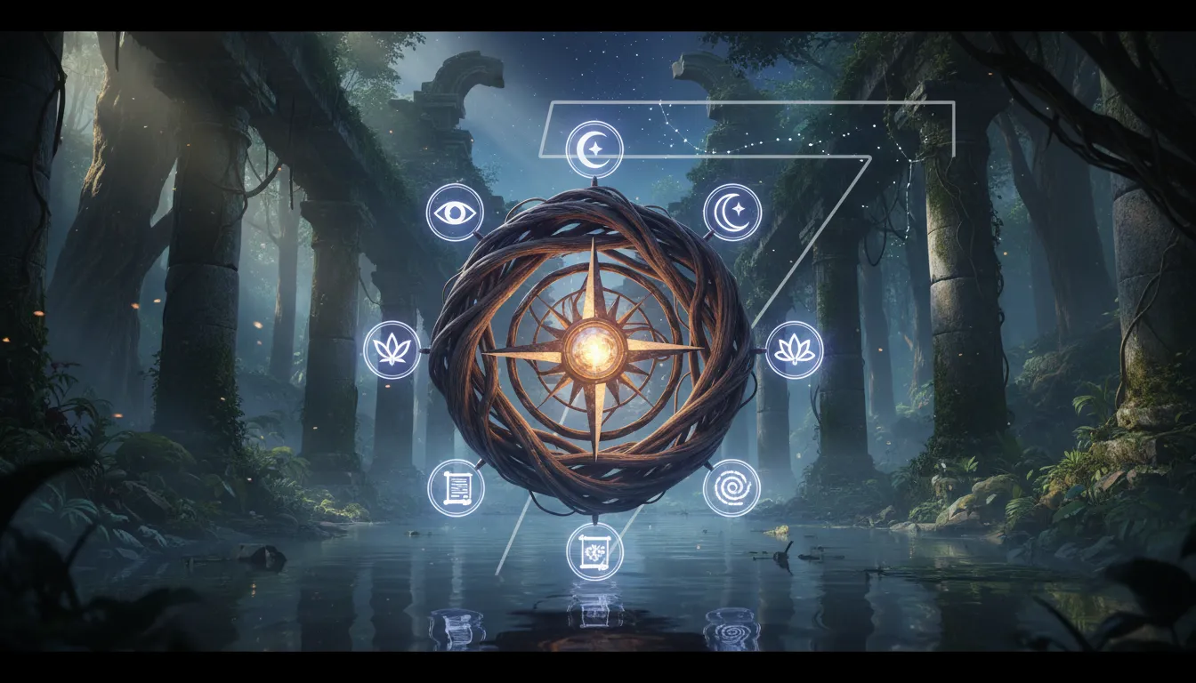 Compass with glowing number 7, representing spiritual inner knowing.