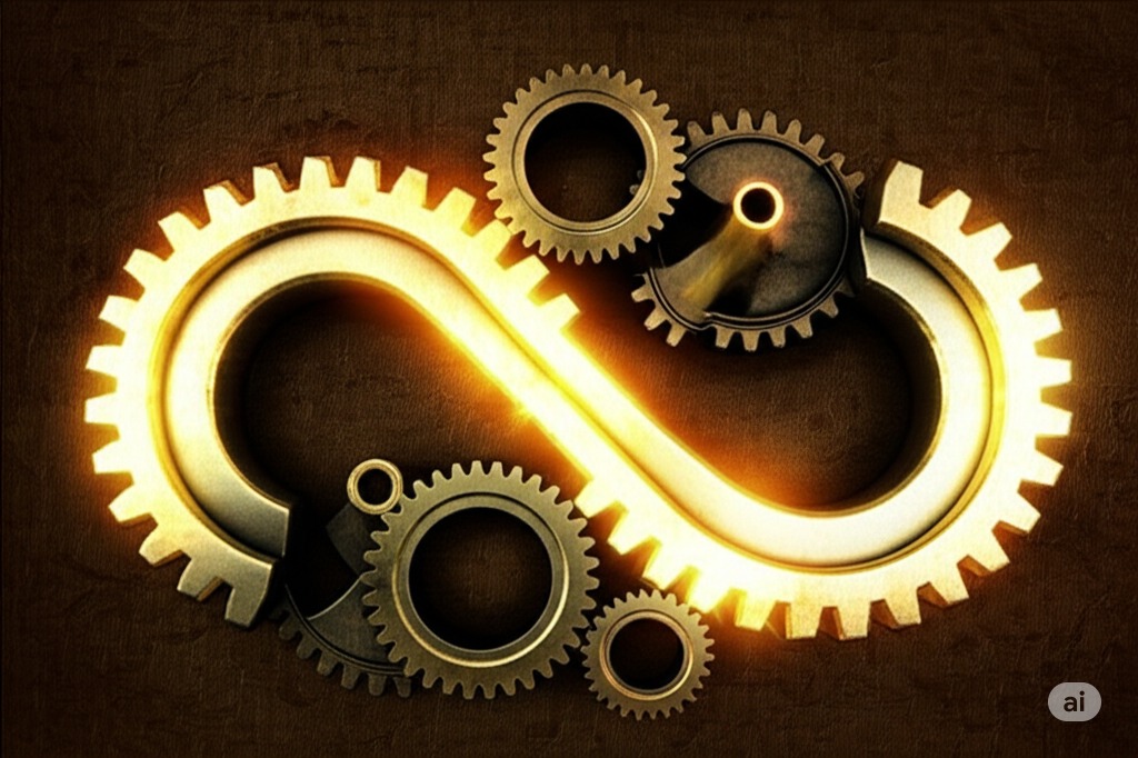 A series of cogs forming an infinity symbol