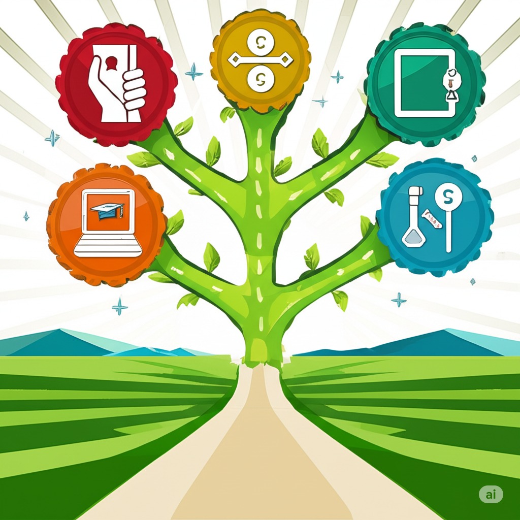 A tree showing different career paths in its branches