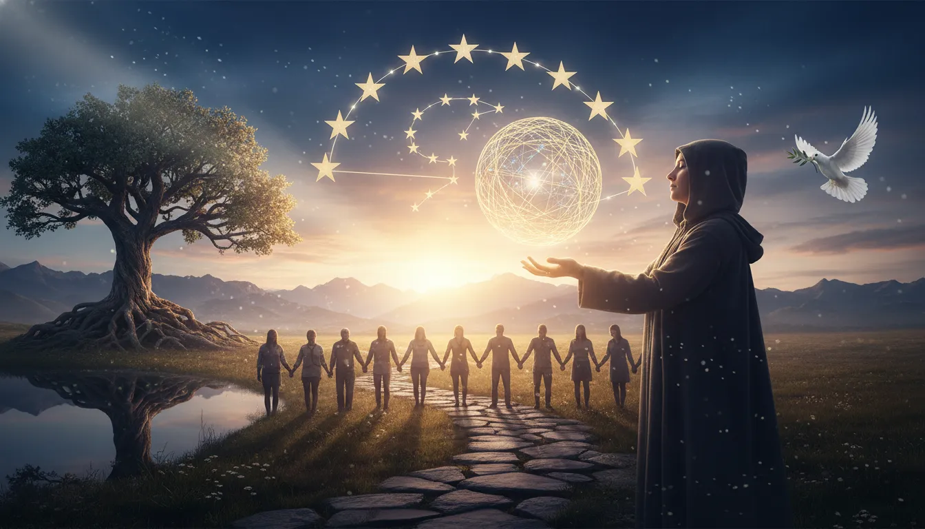 A trippy rainbow background with a large 9 in the center