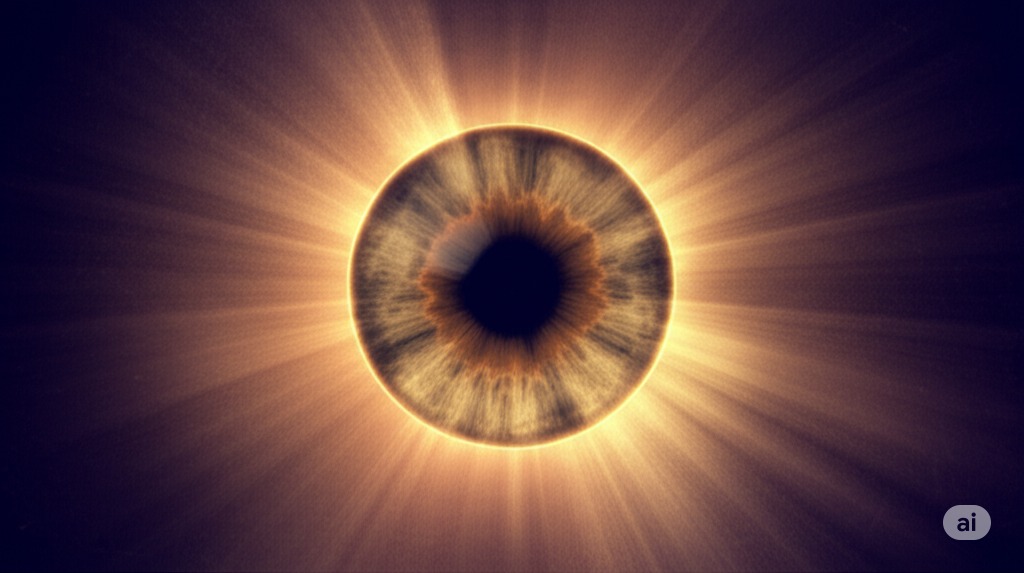 A large bright eye surrounded by darkness