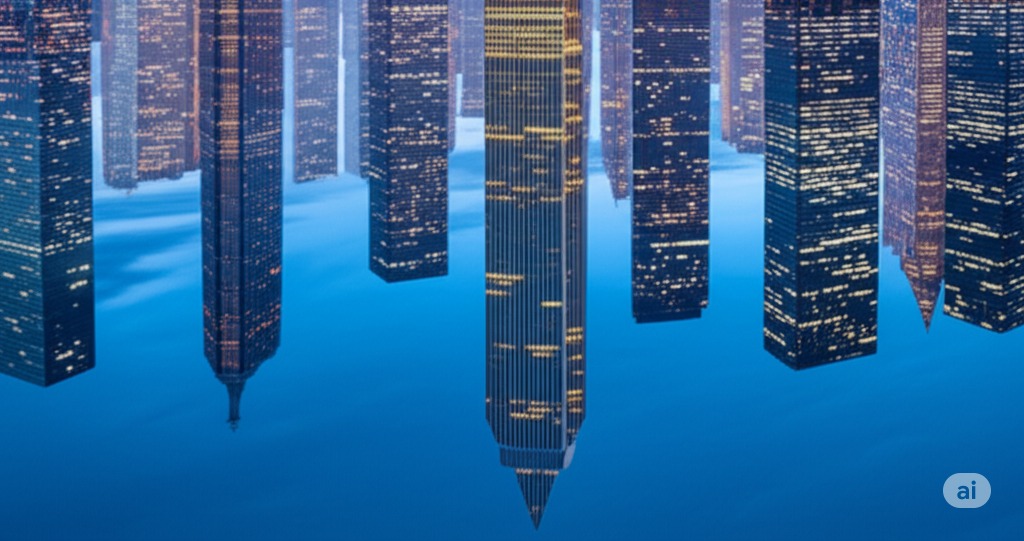 A city skyline upside down