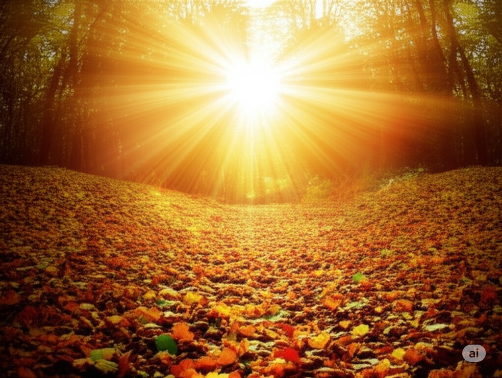 A bright sunrise in the forest during autumn