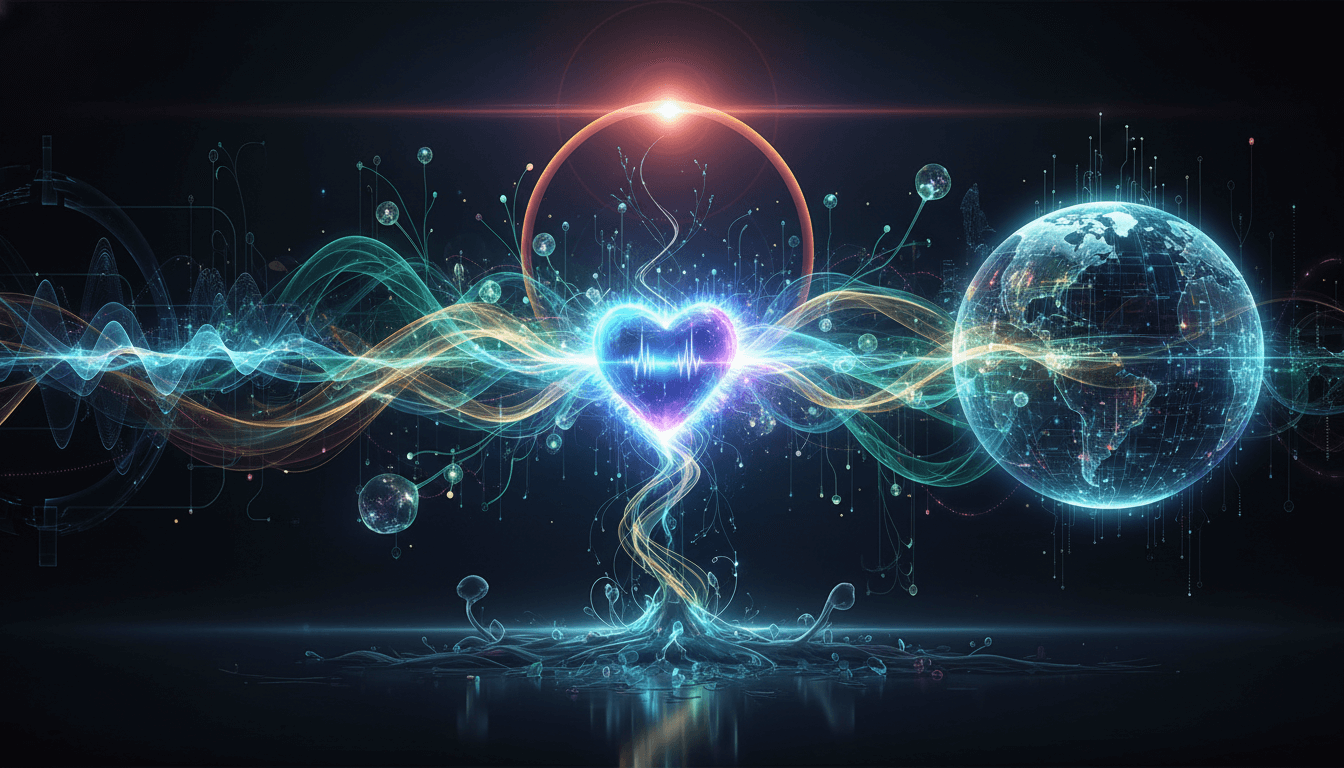 Harmonious convergence of digital information, signifying a conclusion.