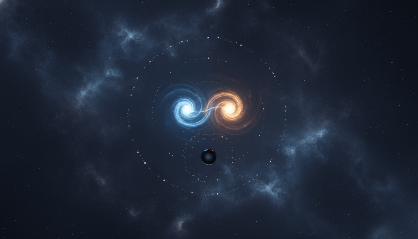 Two patiently connected glowing points in a deep, dark void.