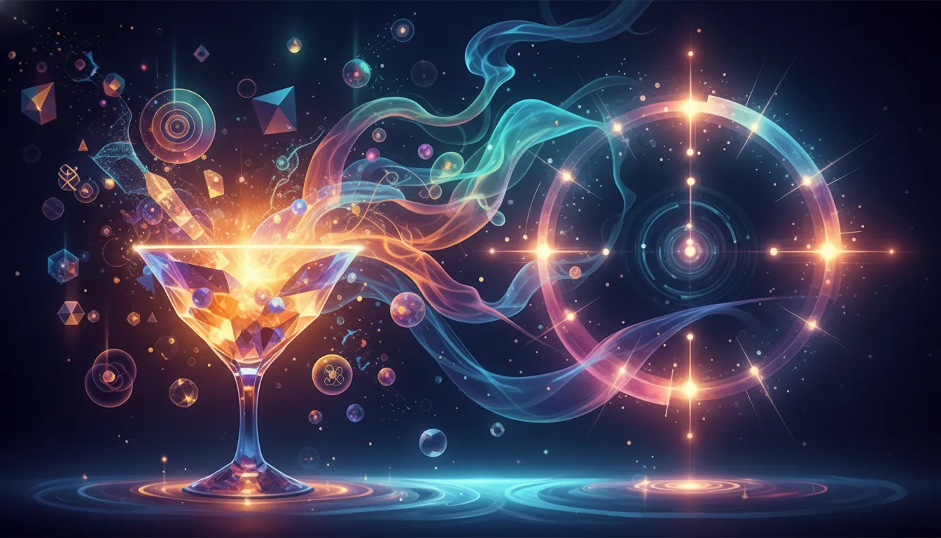 Numerology-themed cocktails, vibrant lighting, and an energetic bar atmosphere.