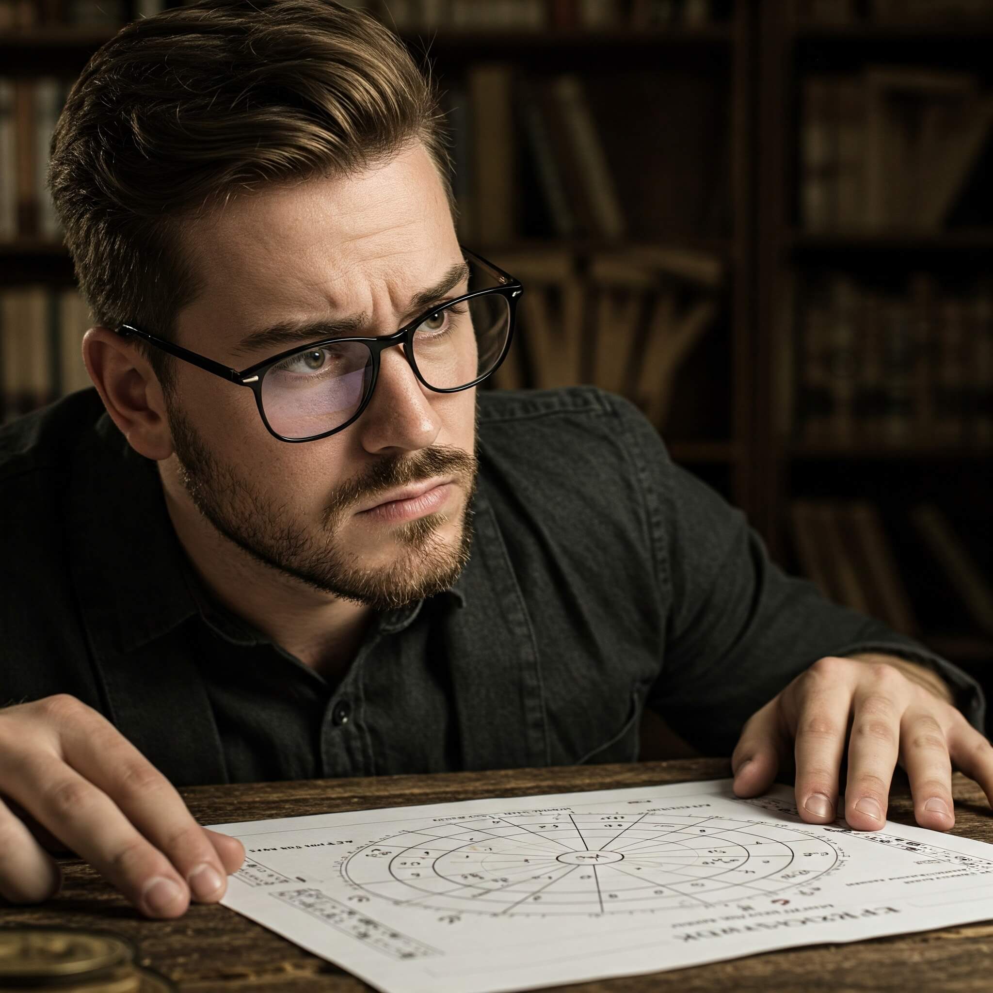 Man looking a numerology document