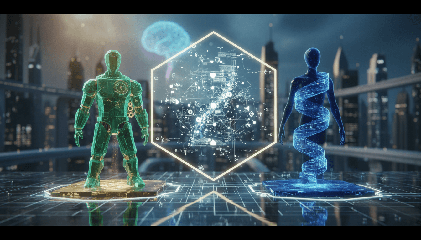 Interconnected 4 and 7 in a powerful matrix, symbolizing a cohesive mastermind team.