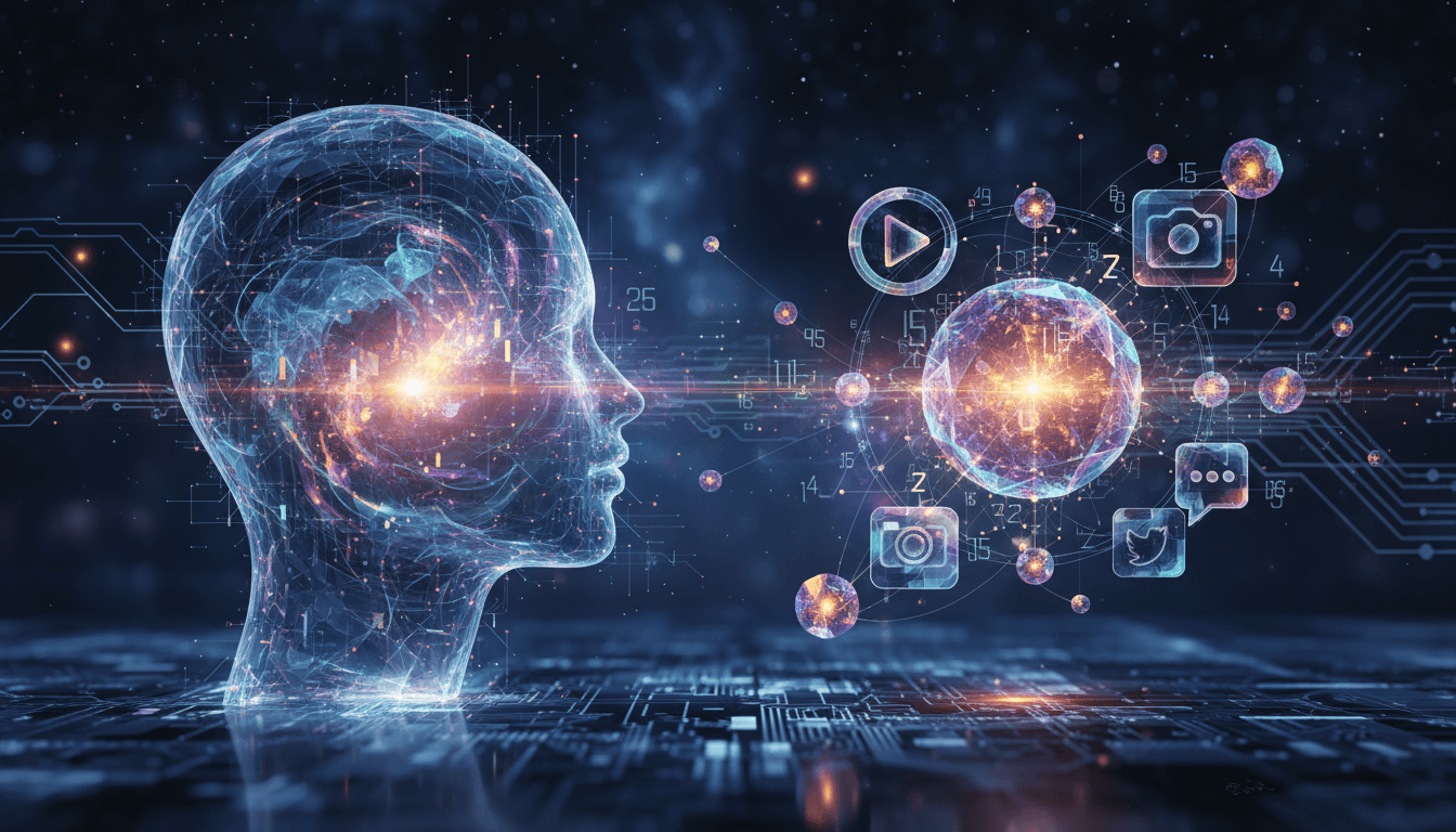 Abstract representation of numbers forming an aura around social media icons.